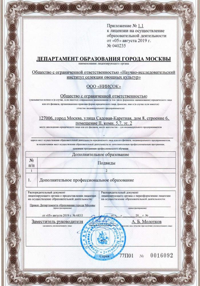 Приложение к лицензии